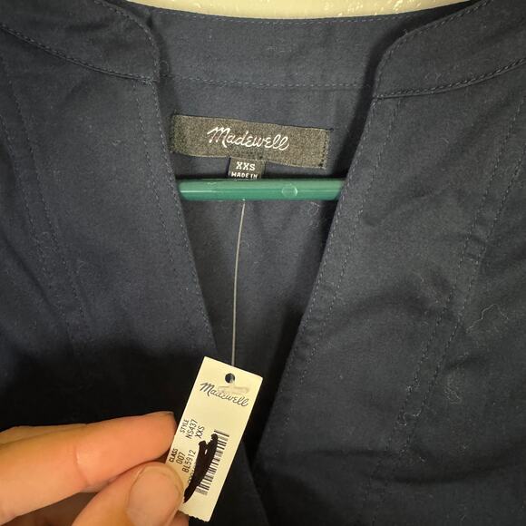 Madewell V-Neck Long-Sleeve Top Womens XXS Deep Indigo Blue Stretch Regular Fit - Picture 5 of 8